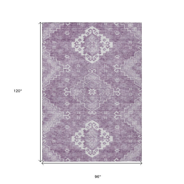 8' X 10' Lavender Plum And Ivory Medallion Washable Indoor Outdoor Area Rug