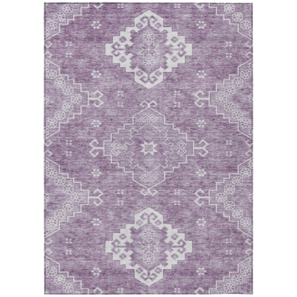 8' X 10' Lavender Plum And Ivory Medallion Washable Indoor Outdoor Area Rug