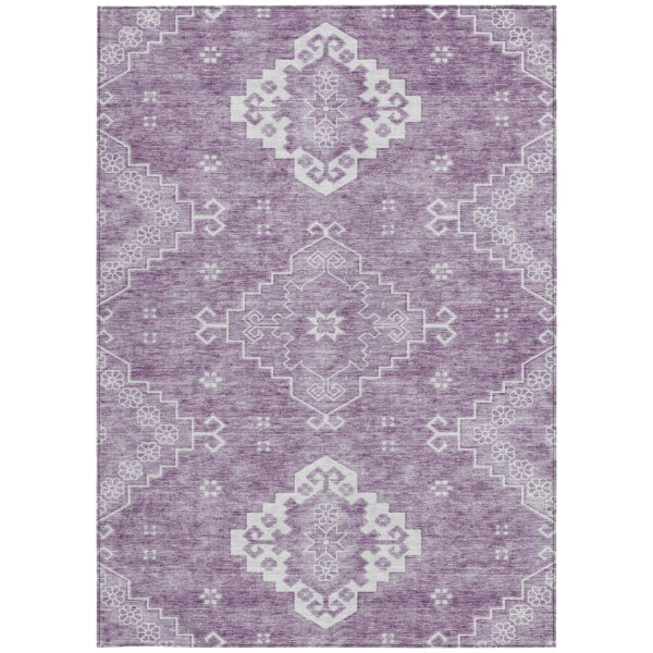 8' X 10' Lavender Plum And Ivory Medallion Washable Indoor Outdoor Area Rug
