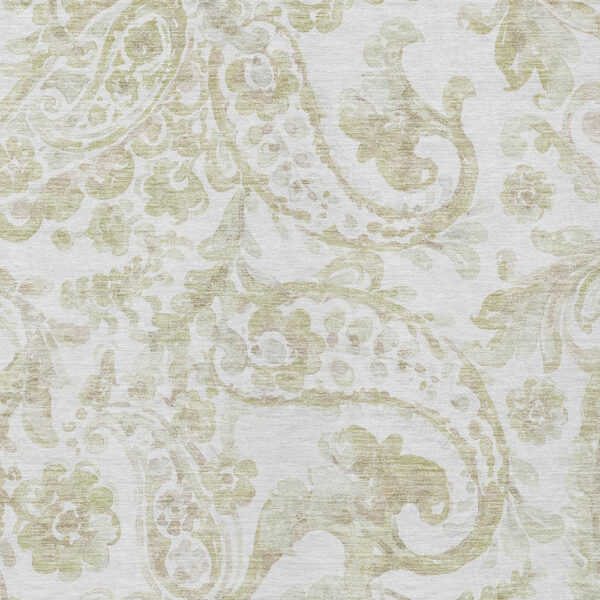 8' X 10' Beige Tan And Ivory Paisley Washable Indoor Outdoor Area Rug