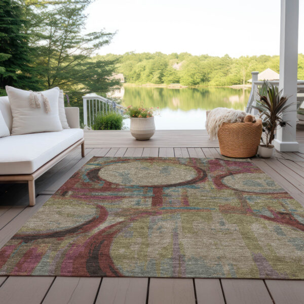 8' X 10' Taupe Beige And Blush Geometric Washable Indoor Outdoor Area Rug