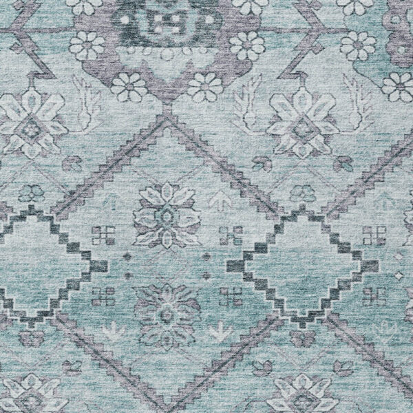 3' X 5' Teal Blue Aqua And Gray Floral Washable Indoor Outdoor Area Rug