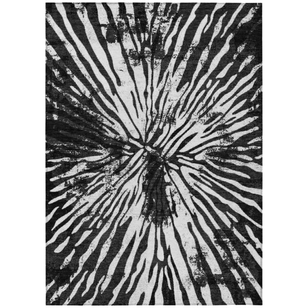 10' X 14' Black Charcoal And Ivory Abstract Washable Indoor Outdoor Area Rug