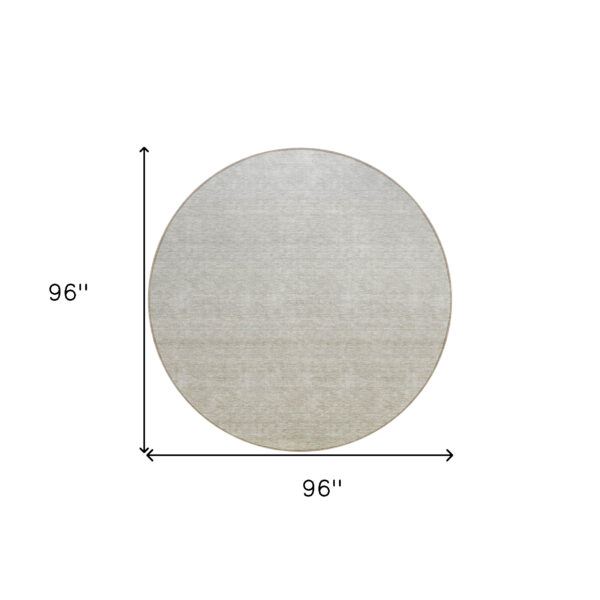 8' Beige Tan And Taupe Round Ombre Washable Indoor Outdoor Area Rug