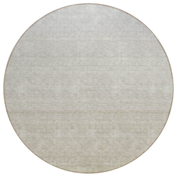 8' Beige Tan And Taupe Round Ombre Washable Indoor Outdoor Area Rug