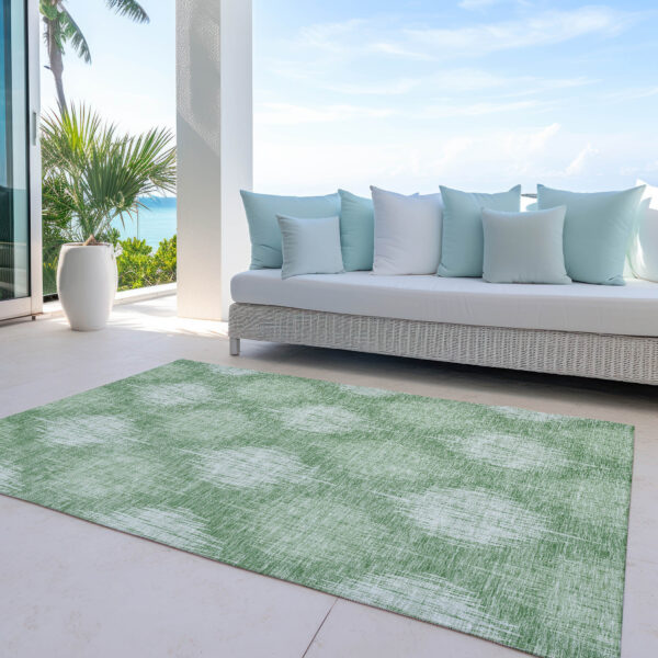 8' X 10' Mint Green And Fern Green Ikat Washable Indoor Outdoor Area Rug