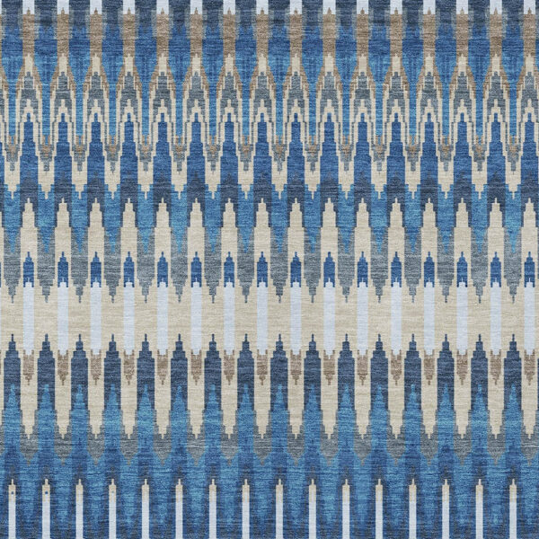 5' X 8' Navy Blue Denim Blue And Ivory Southwestern Washable Indoor Outdoor Area Rug