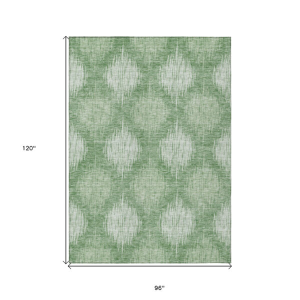 8' X 10' Mint Green And Fern Green Ikat Washable Indoor Outdoor Area Rug
