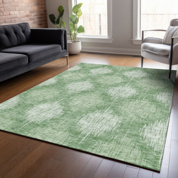 8' X 10' Mint Green And Fern Green Ikat Washable Indoor Outdoor Area Rug