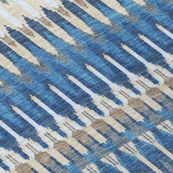 5' X 8' Navy Blue Denim Blue And Ivory Southwestern Washable Indoor Outdoor Area Rug
