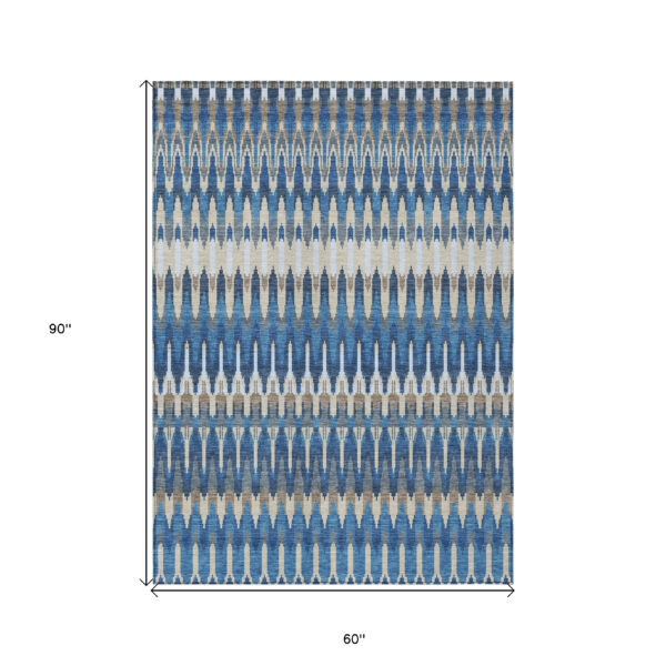 5' X 8' Navy Blue Denim Blue And Ivory Southwestern Washable Indoor Outdoor Area Rug