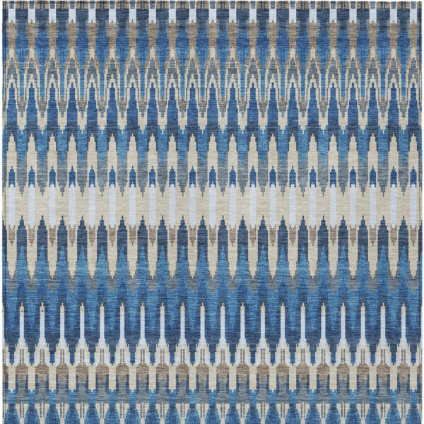 5' X 8' Navy Blue Denim Blue And Ivory Southwestern Washable Indoor Outdoor Area Rug