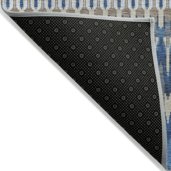 5' X 8' Navy Blue Denim Blue And Ivory Southwestern Washable Indoor Outdoor Area Rug
