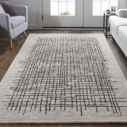 12' X 15' Tan And Brown Wool Plaid Tufted Handmade Area Rug