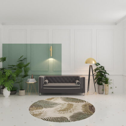 8' Natural Beige Hand Tufted Tropical Leaves Round Indoor Area Rug