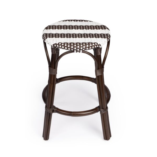 24" Brown and White and Dark Brown Heavy Duty Rattan Backless Counter Height Bar Chair