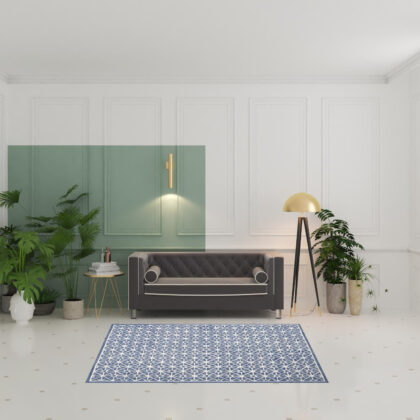 5' x 7' Blue and Off White Geometric Hand Tufted Area Rug