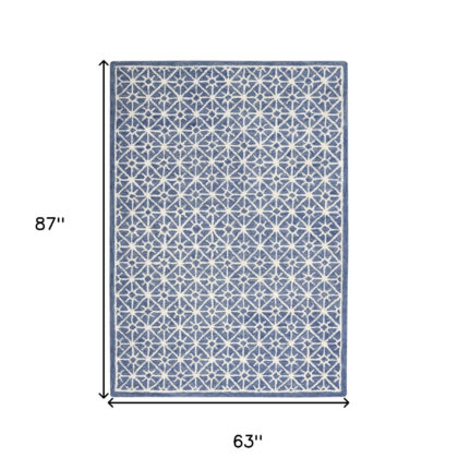 5' x 7' Blue and Off White Geometric Hand Tufted Area Rug