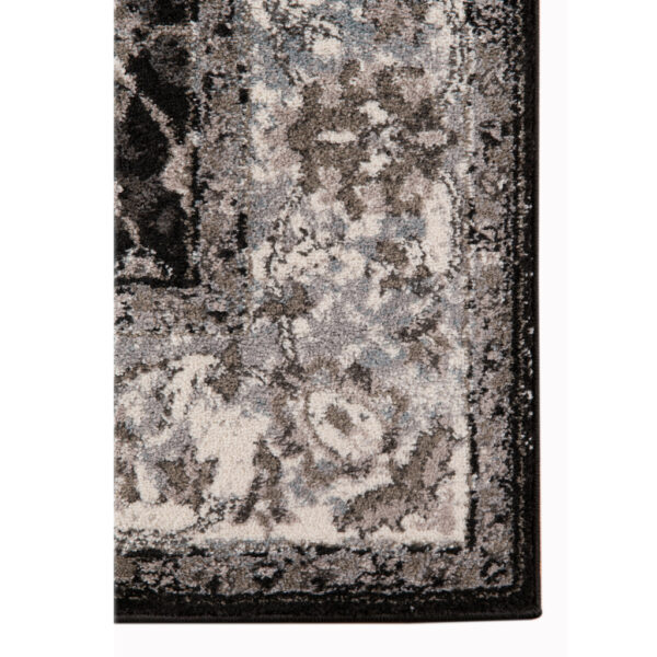 6' Black Round Floral Power Loom Area Rug