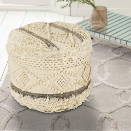 18" Cream Wool Ottoman