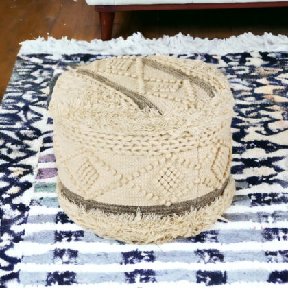 18" Cream Wool Ottoman