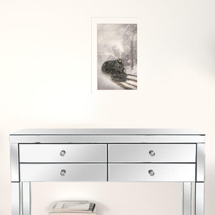 Snowy Locomotive 2 White Framed Print Wall Art