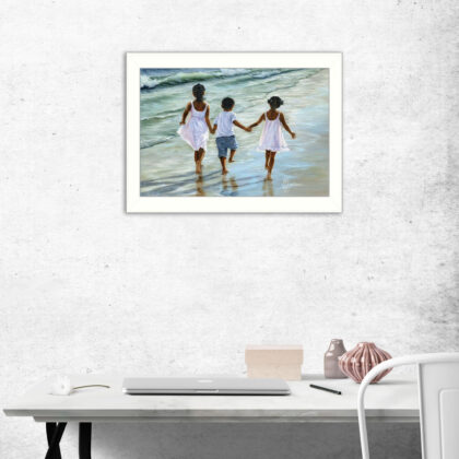 Running On The Beach 1 White Framed Print Wall Art