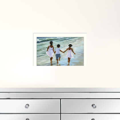 Running On The Beach 1 White Framed Print Wall Art
