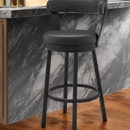 30" Black Faux Leather and Steel Low Back Bar Height Swivel Bar Chair