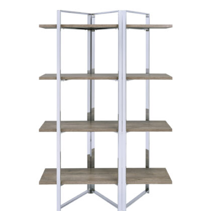 Brown And Silver Metal Four Tier Etagere Bookcase