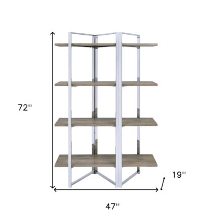 Brown And Silver Metal Four Tier Etagere Bookcase