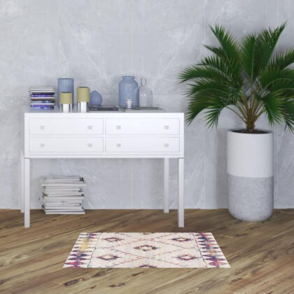 2' X 4' Cream Damask Area Rug