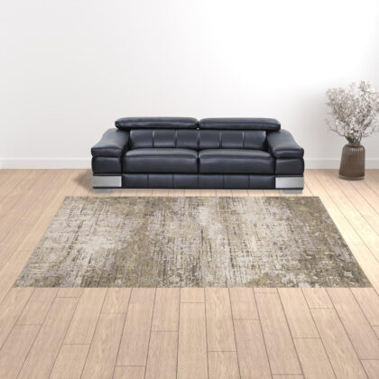 10' X 13' Beige Grey Ivory Tan And Brown Abstract Power Loom Stain Resistant Area Rug