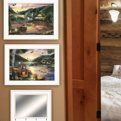 Set Of Three Lakefront Camping 1 White Framed Print Wall Art
