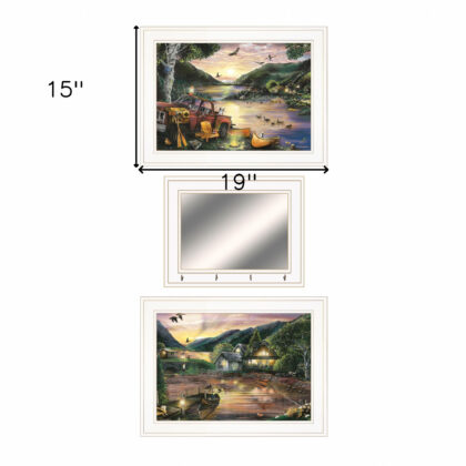 Set Of Three Lakefront Camping 1 White Framed Print Wall Art