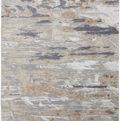 5' X 8' Tan Orange And Ivory Abstract Power Loom Distressed Area Rug