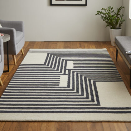 8' X 10' Gray Ivory And Black Wool Abstract Tufted Handmade Area Rug