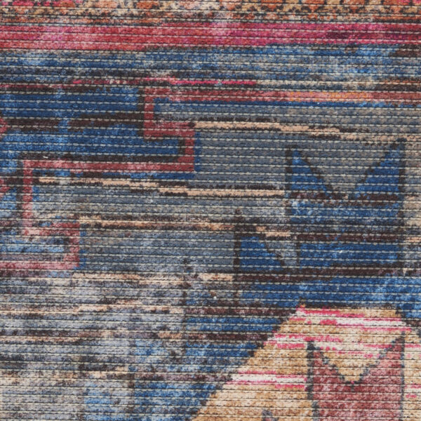 8' x 10' Blue and Red Geometric Power Loom Distressed Washable Area Rug