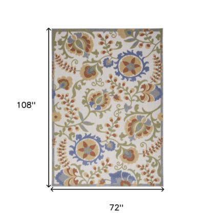 6' X 9' Ivory and Blue Indoor Outdoor Area Rug