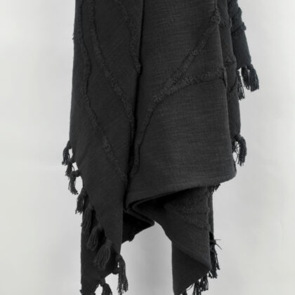 Black Woven 100% Woven Textured Cotton Throw Blanket