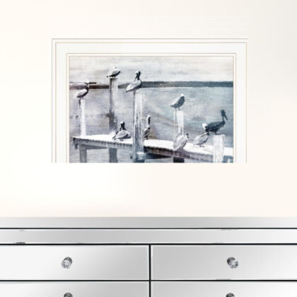 Birds On A Pier 2 White Framed Print Wall Art