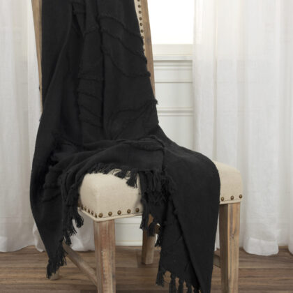 Black Woven 100% Woven Textured Cotton Throw Blanket