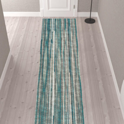 12' Blue and Ivory Ombre Hand Tufted Runner Rug