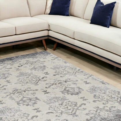 10' x 13' Gray and Ivory Oriental Area Rug