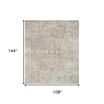 9' x 12' Beige Oriental Power Loom Area Rug