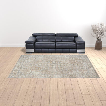 9' x 12' Beige Oriental Power Loom Area Rug