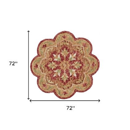 6’ Round Rustic Red Scalloped Edge Area Rug