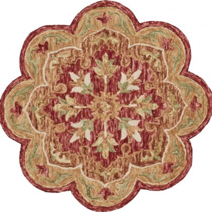 6’ Round Rustic Red Scalloped Edge Area Rug
