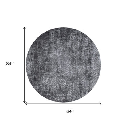 8' Black and Gray Round Chevron Non Skid Area Rug