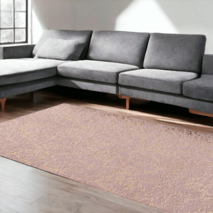 6' x 9' Pink and Gold Faux Fur Abstract Shag Non Skid Area Rug